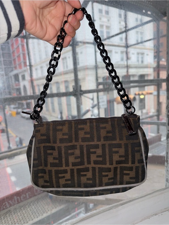 Fendi Handbags - Fendi Brown Zucca Monogram Shoulder Bag with Black Chain Strap